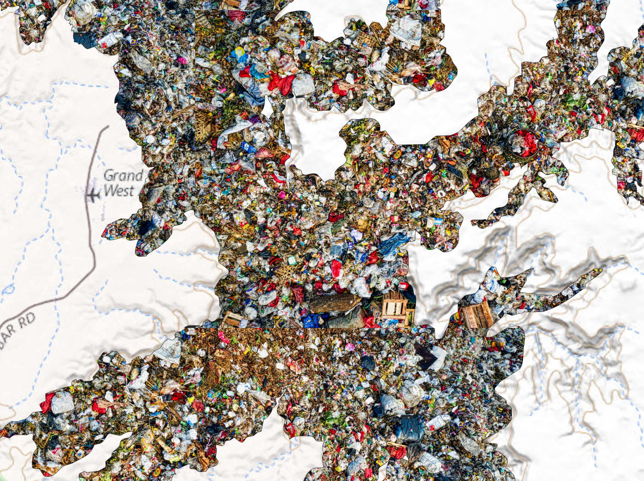 A map of the Grand Canyon with trash in it.